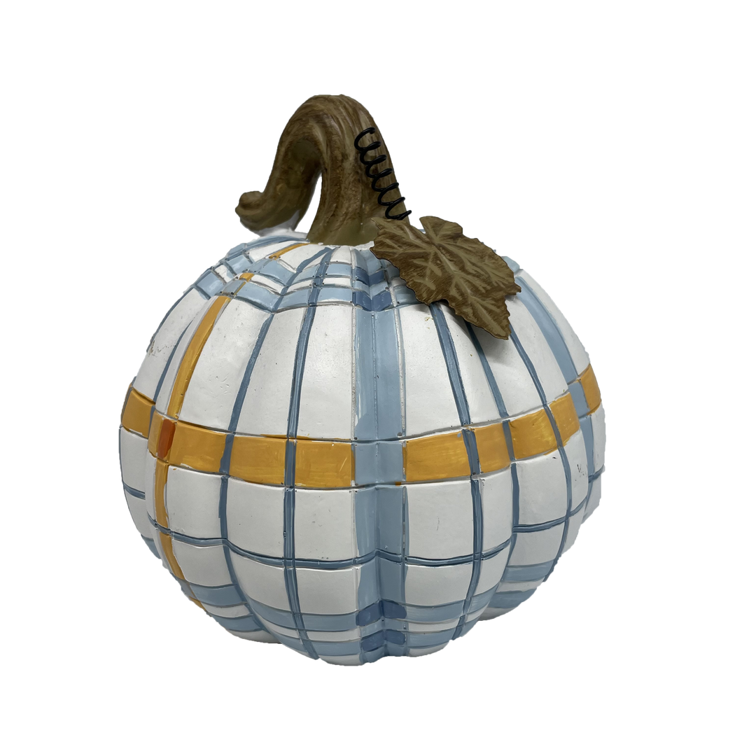 Blue Plaid Resin Pumpkin