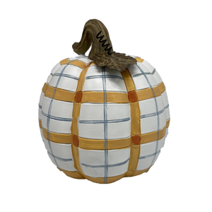 Orange Plaid Resin Pumpkin