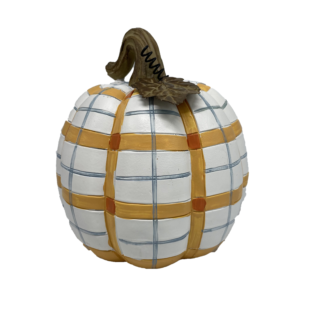 Orange Plaid Resin Pumpkin